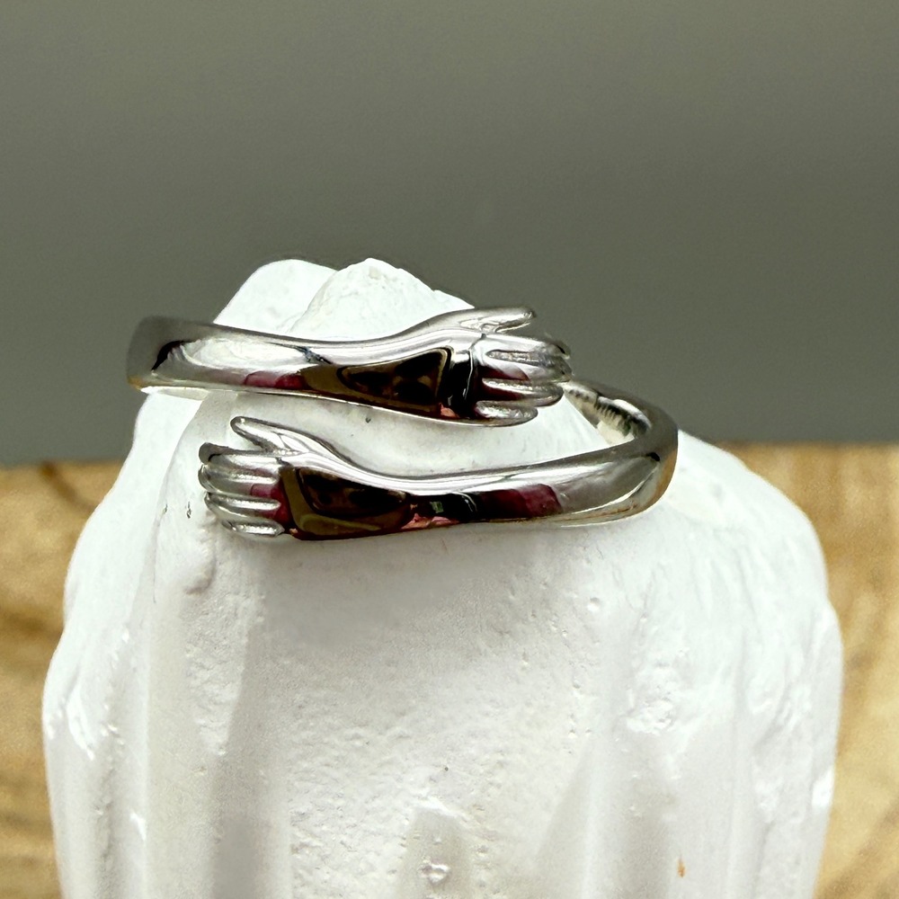 S999 Pure Silver Hug Ring Always With You Engraved Adjustable Bypass Band - Picture 2 of 7